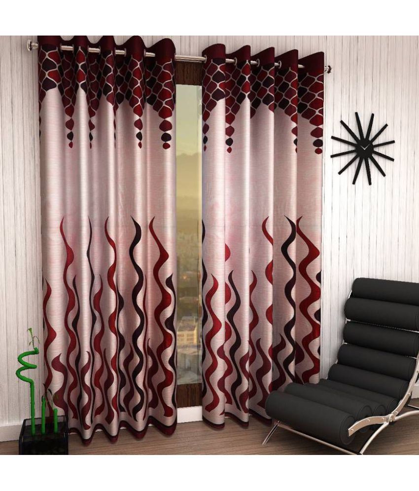     			Panipat Textile Hub Printed Semi-Transparent Eyelet Door Curtain 7 ft Pack of 2 -Maroon