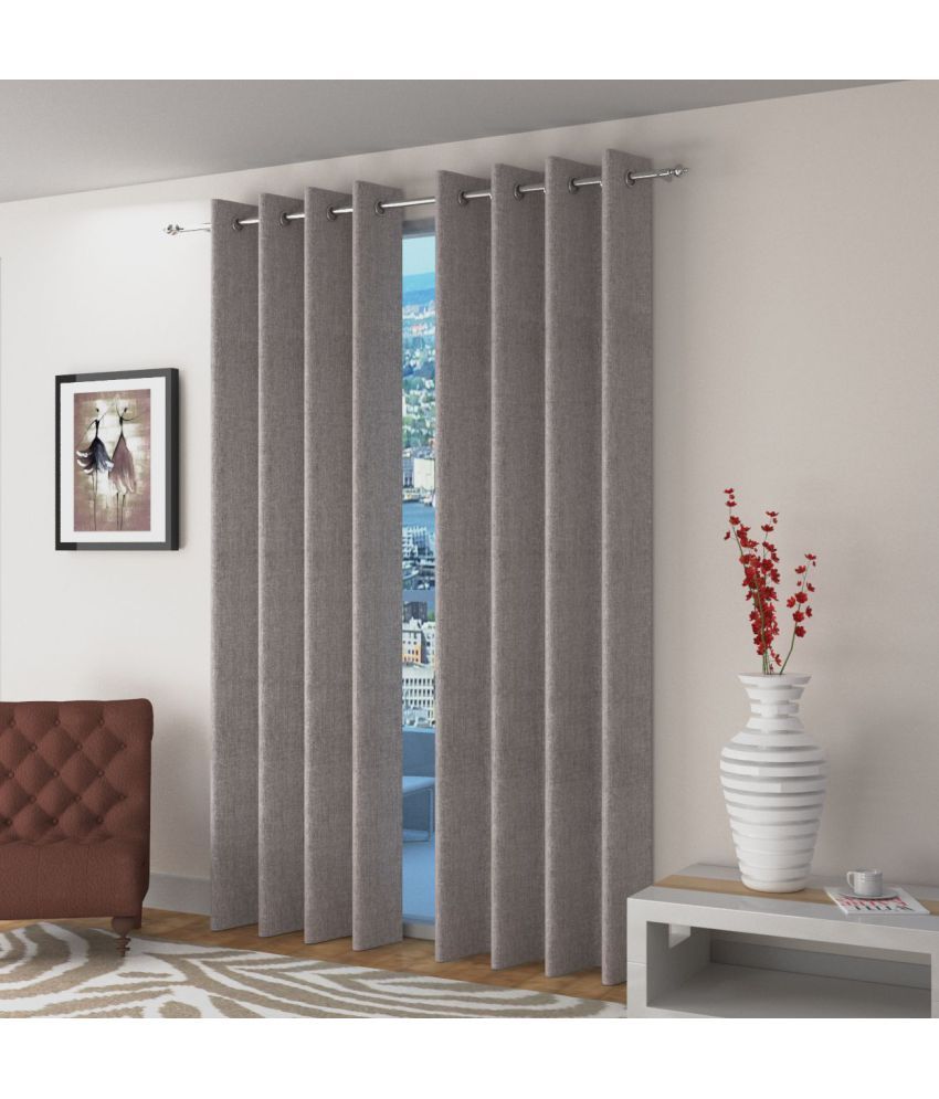 Skyloom Set of 2 Door Blackout Eyelet Jute Curtains Grey ...