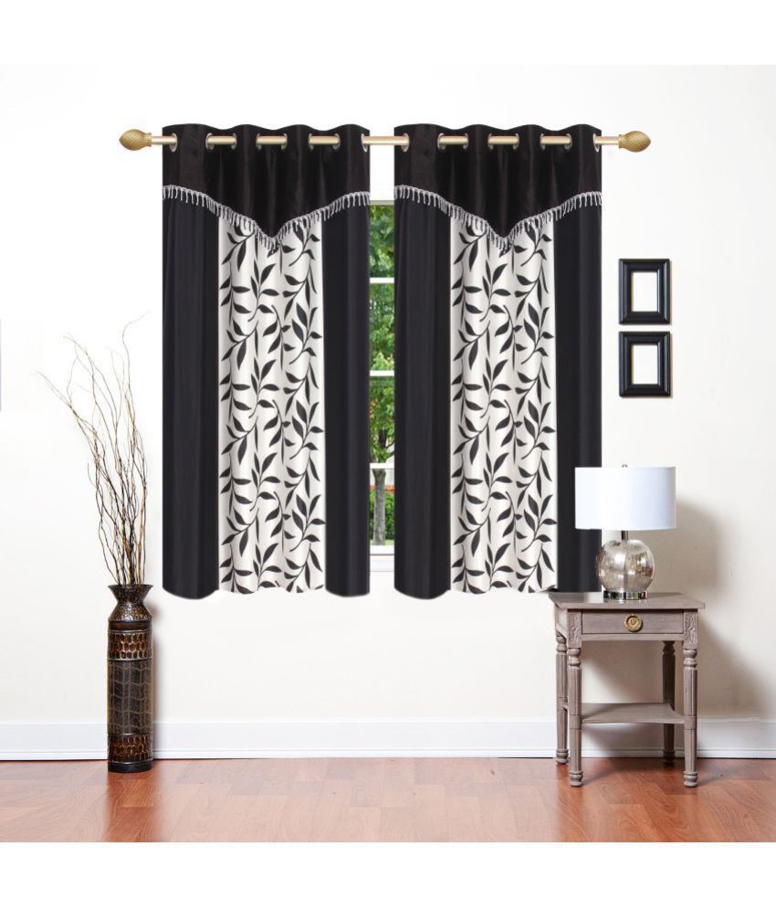     			Stella Creations Set of 2 Window Blackout Room Darkening Eyelet Polyester Curtains Black