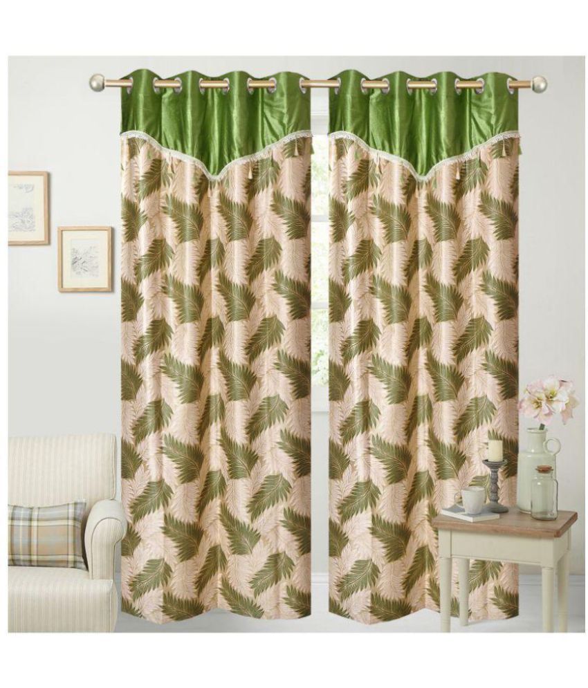     			Tanishka Fabs Printed Semi-Transparent Eyelet Door Curtain 7 ft Pack of 2 -Green