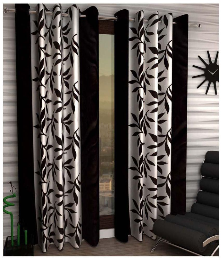     			Tanishka Fabs Floral Semi-Transparent Eyelet Curtain 7 ft ( Pack of 2 ) - Black