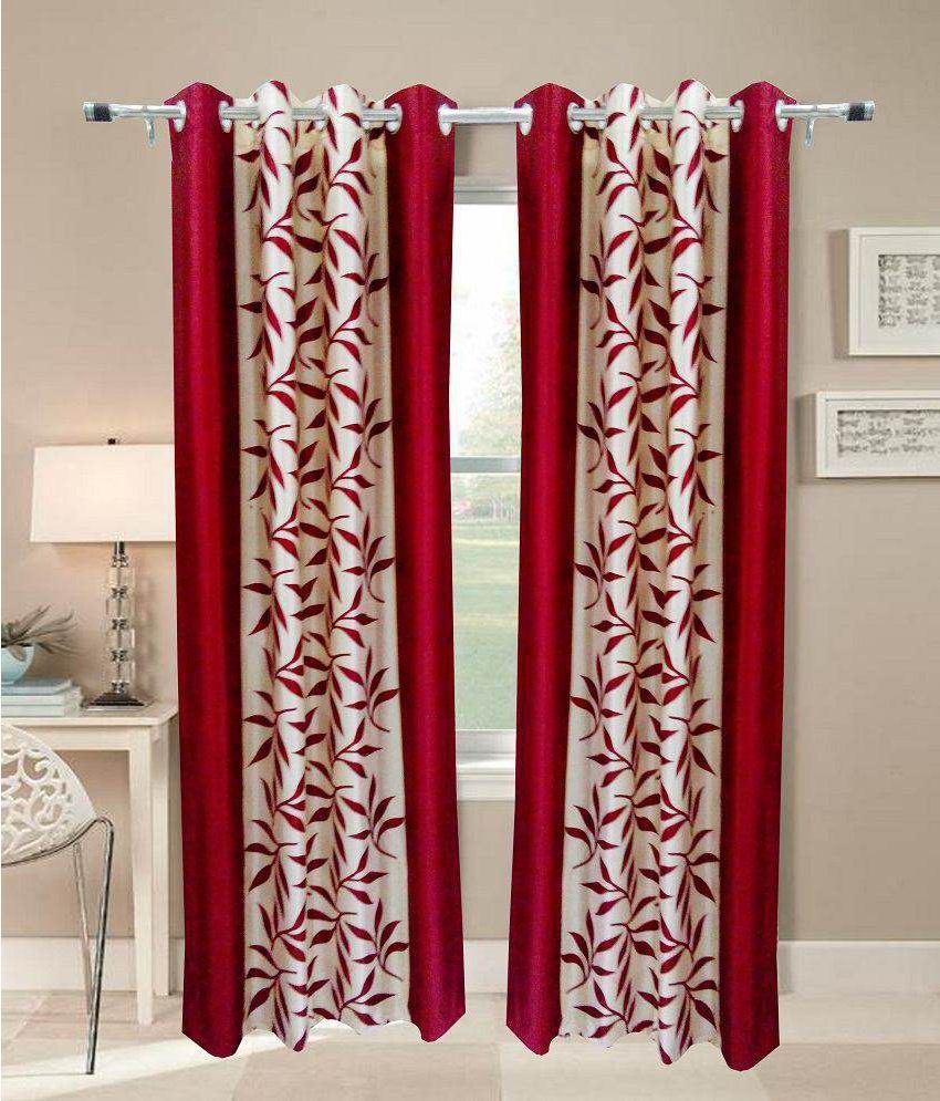     			Tanishka Fabs Solid Room Darkening Eyelet Curtain 5 ft ( Pack of 4 ) - Red