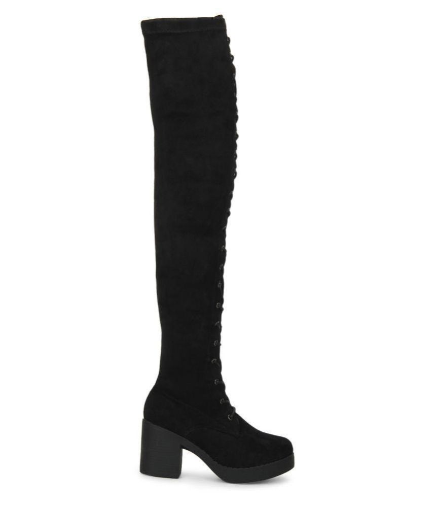 truffle collection heeled knee high boots in black
