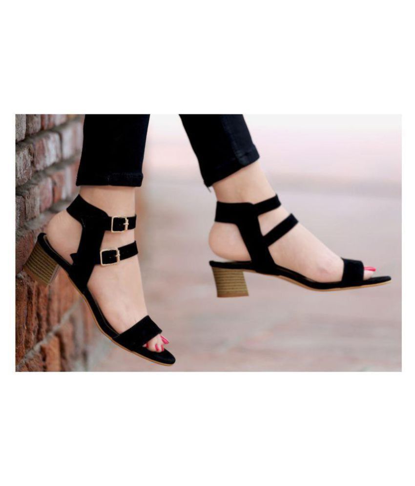Buy PKKART Black Block Heels Sandal 