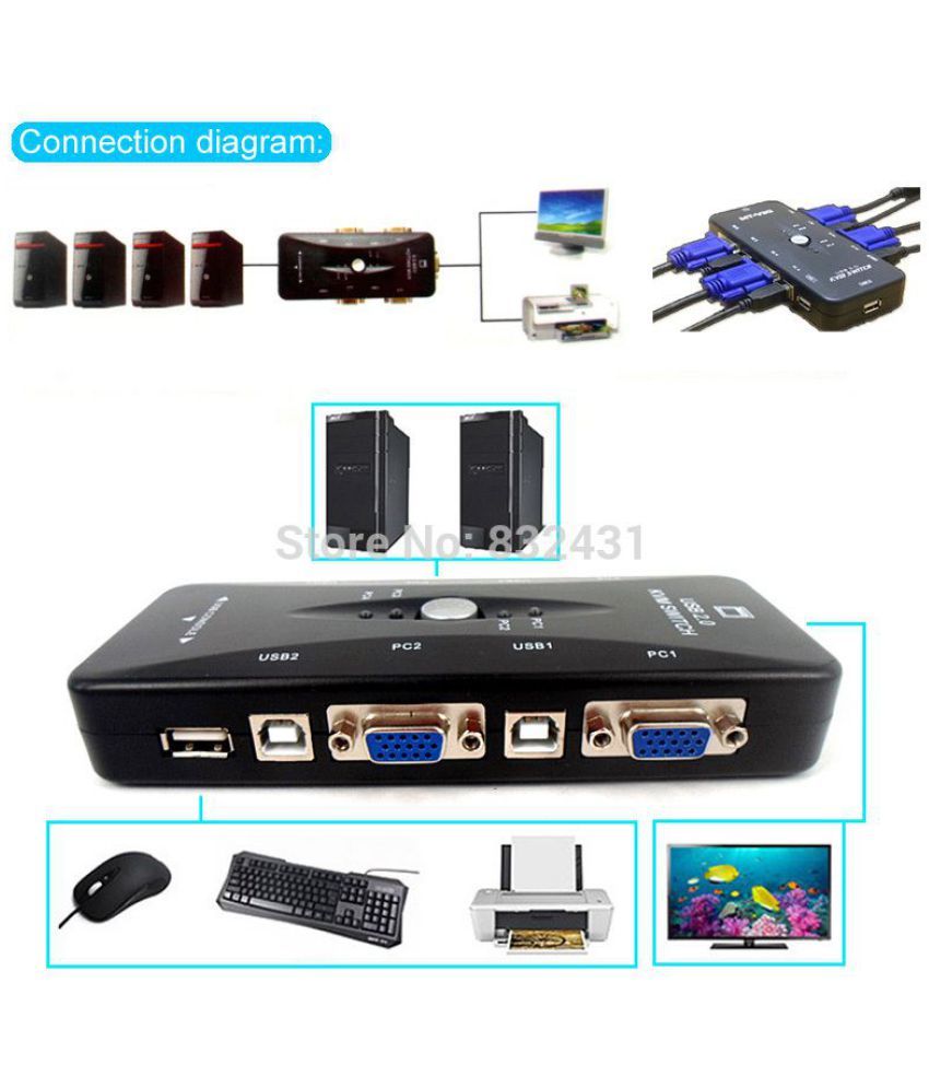 4 port KVM Switch Cables & Hub USB 2.0 KVM VGA/SVGA Switch Box Adapter