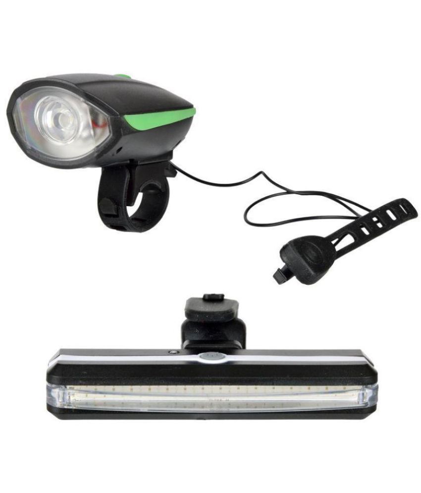 DarkHorse Bicycle Horn & Light USB Rechargeable & LED Tail Light USB with Red & Blue Lights Combo/Set, Green cycle light