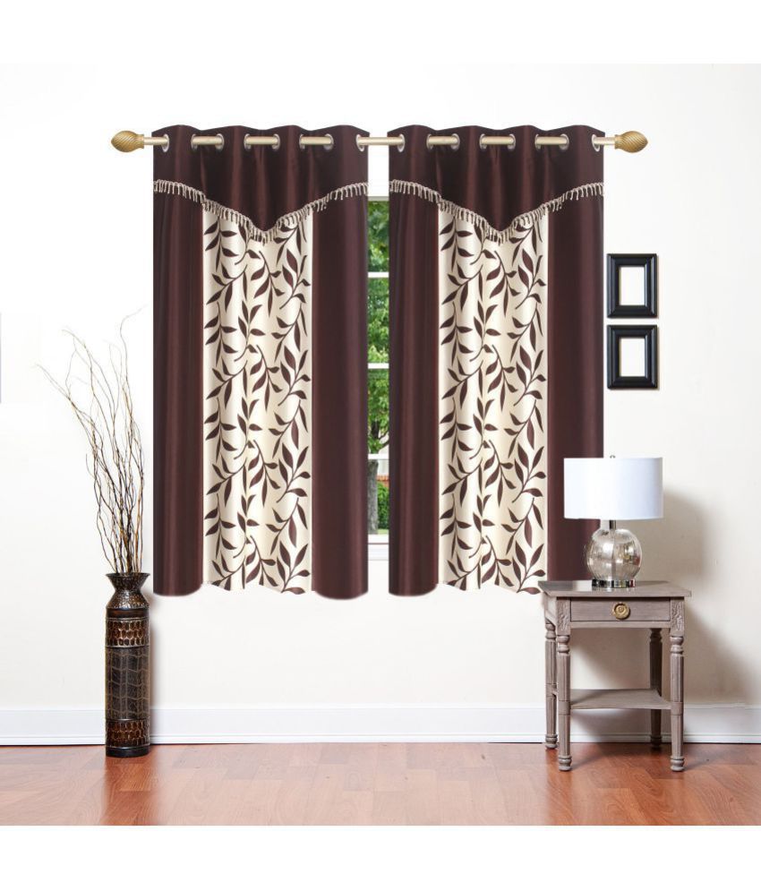     			Stella Creations Floral Room Darkening Eyelet Curtain 5 ft ( Pack of 2 ) - Brown