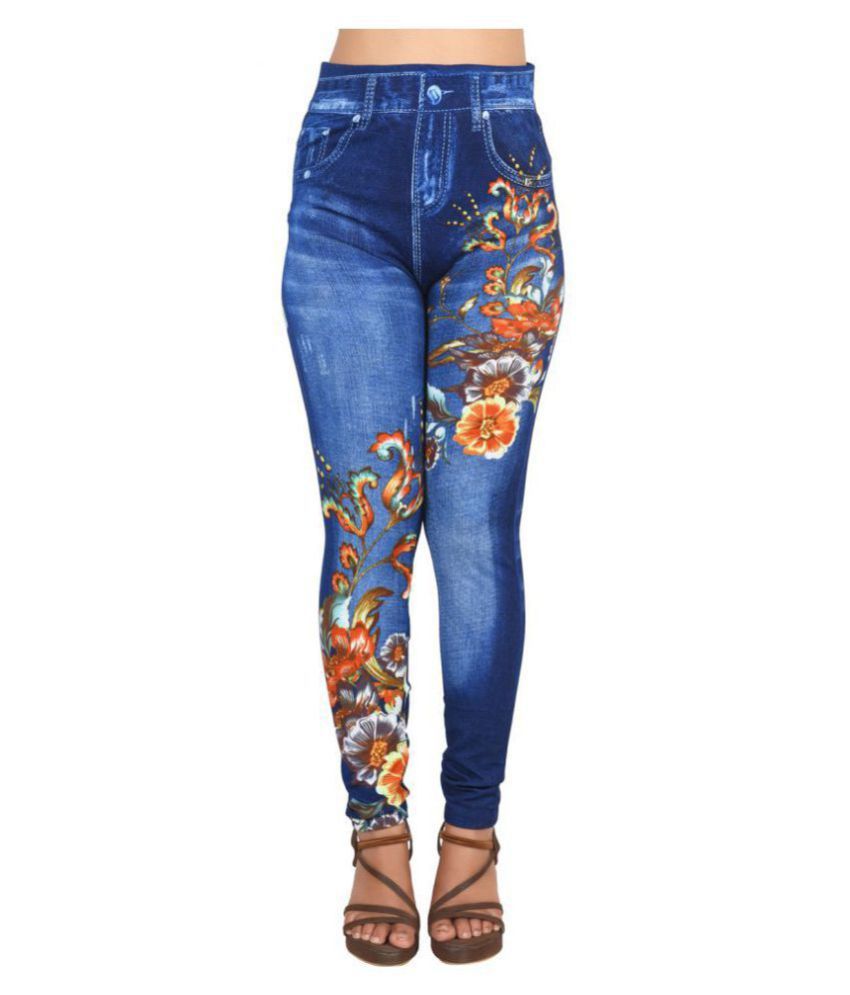 Ziva Fashion Girls/Womens Blue Poly Cotton Printed Ankle Length Slim