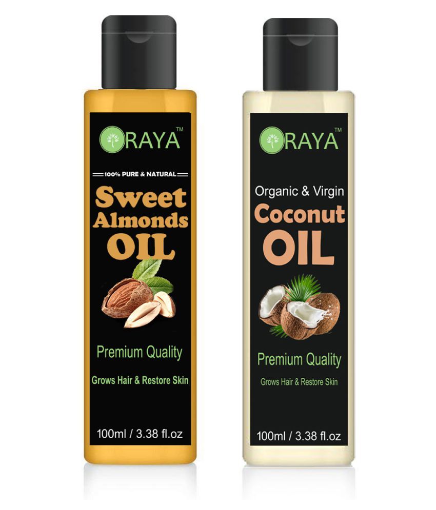     			ORAYA 100% Pure & Natural Sweet Almond Oil &  Cocount Hair Oil 200 ml Pack of 2