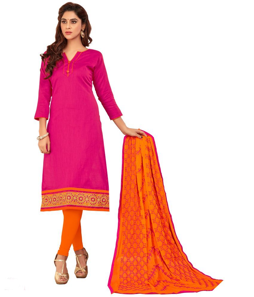 DnVeens Pink and Orange Cotton Dress Material Buy DnVeens Pink and