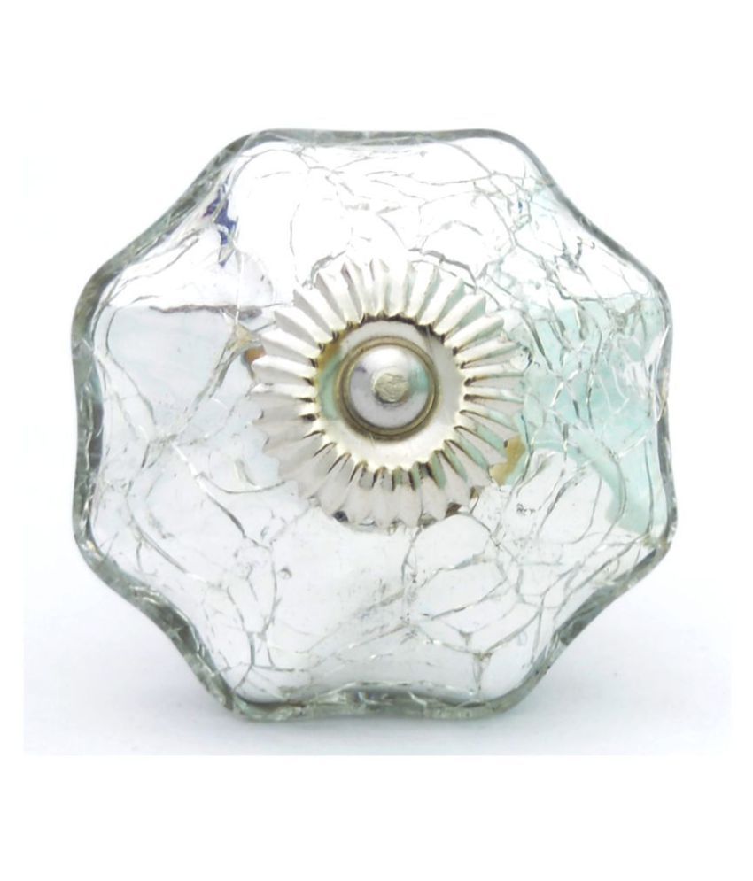 Buy Pack Of 6 Glass Crackle Silver Decorative Door Knobs Pulls