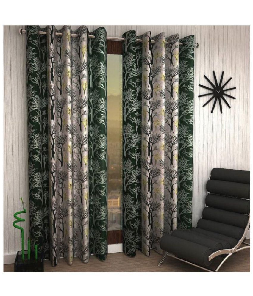     			Phyto Home Floral Semi-Transparent Eyelet Window Curtain 5 ft Pack of 4 -Green