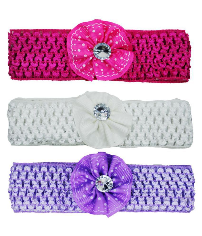 Crochet Cutwork Flower Baby Headband ( Pink , White , Purple ) 3 Pcs
