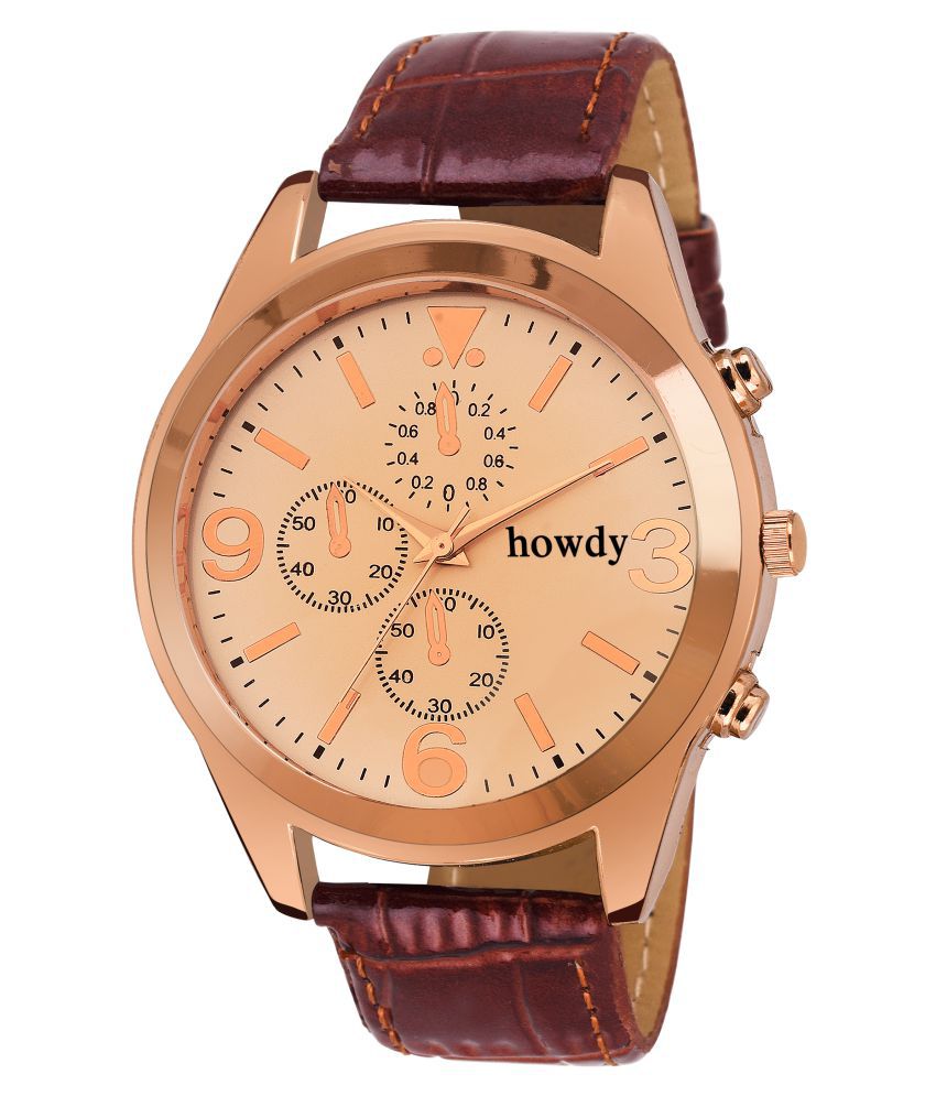 Howdy Copper Dial Analog Watch with Brown Leather Strap for Men Price ...