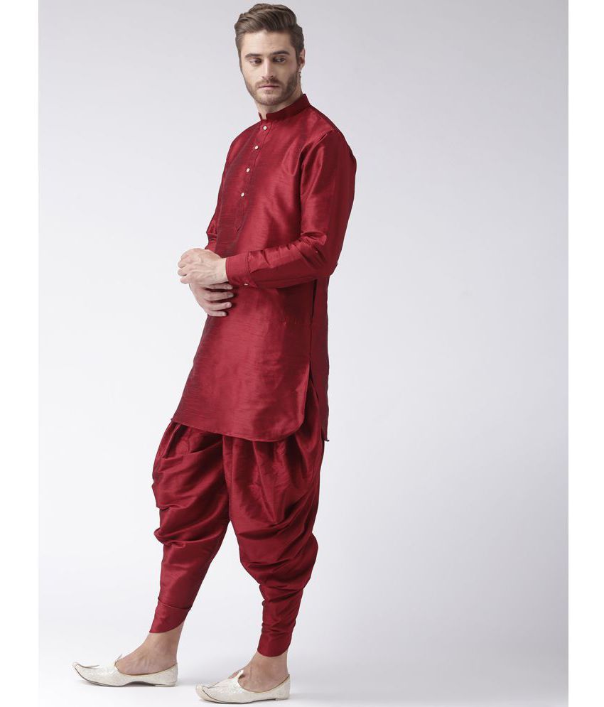 Hangup Maroon Silk Blend Dhoti Kurta Set Buy Hangup Maroon Silk Blend