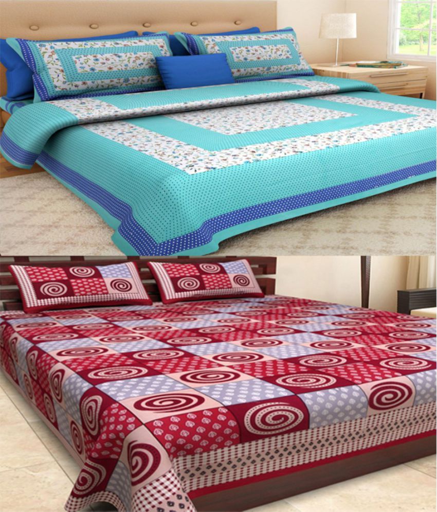 jaipuri bedsheet Cotton 2 Double Bedsheets with 4 Pillow Covers Buy
