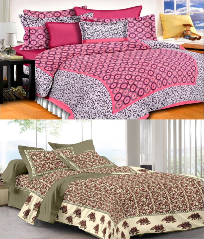 jaipuri bedsheet Cotton 2 Double Bedsheets with 4 Pillow Covers Buy