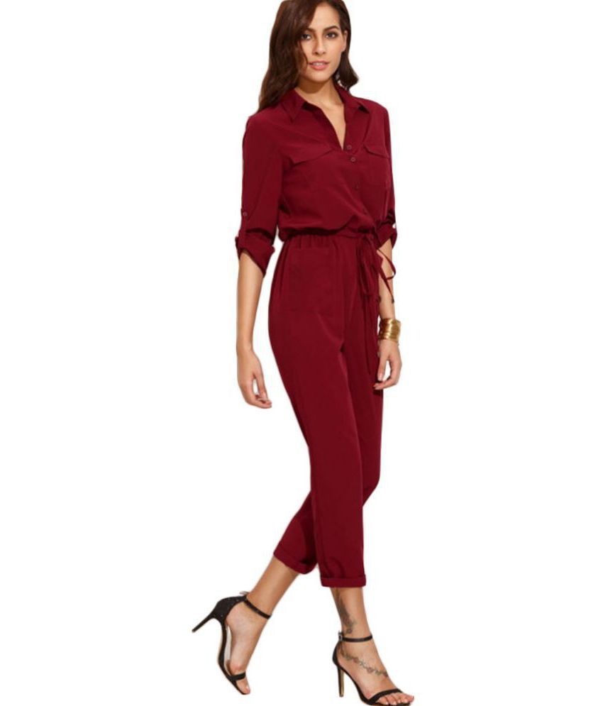 Stylation Red Polyester Jumpsuit Buy Stylation Red Polyester Jumpsuit Online at Best Prices in