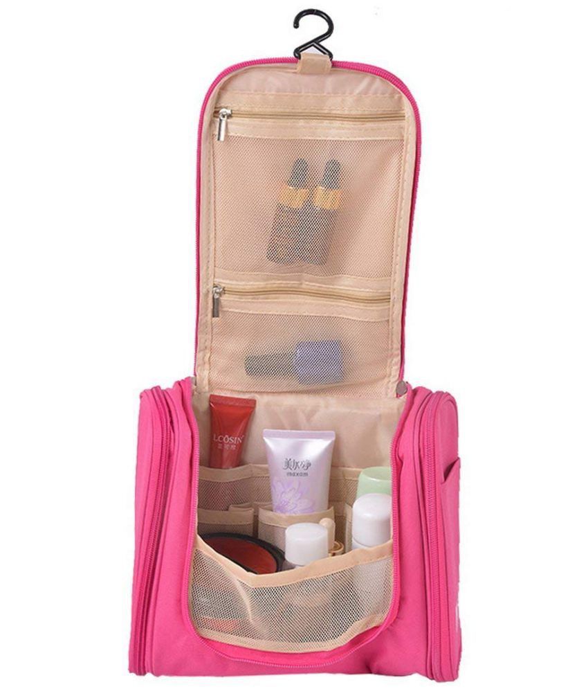     			House Of Quirk Pink Toiletry Bag with Hanging Hook Organizer
