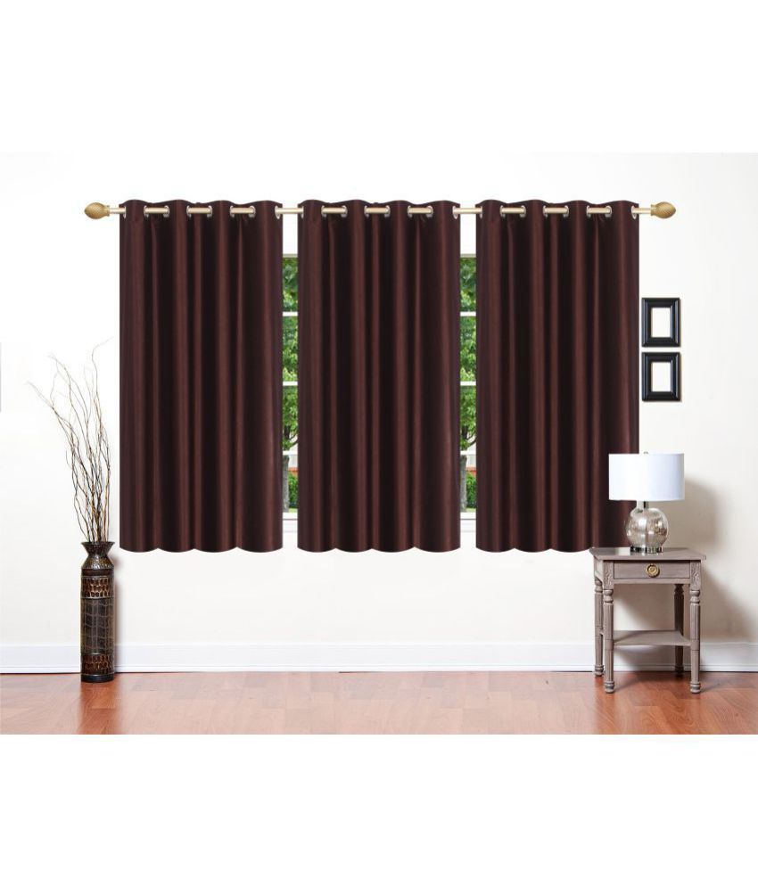     			Stella Creations Set of 3 Window Blackout Eyelet Polyester Curtains Brown