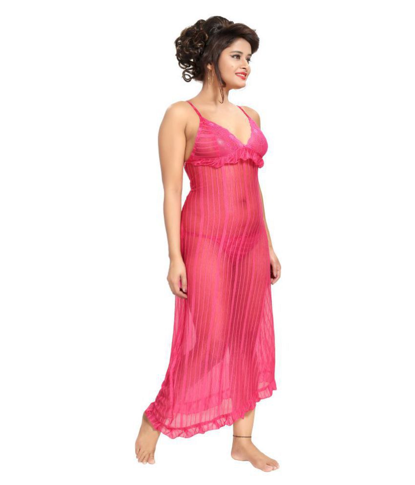 Buy Glam World Satin Night Dress Pink Online at Best
