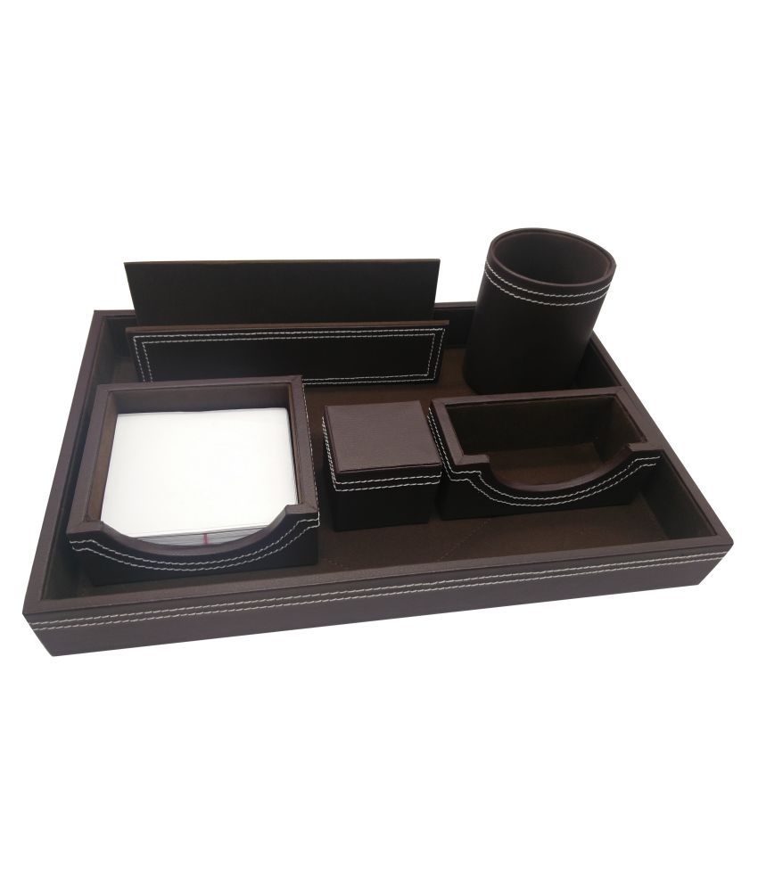 Essart Wooden Desk Set With6 Compartments Outer Body Is Made Up Of Faux Leather Inner Body Is Made Up Of Soft Velvet Desk Set Ts 10 Brown Buy Online At Best Price In
