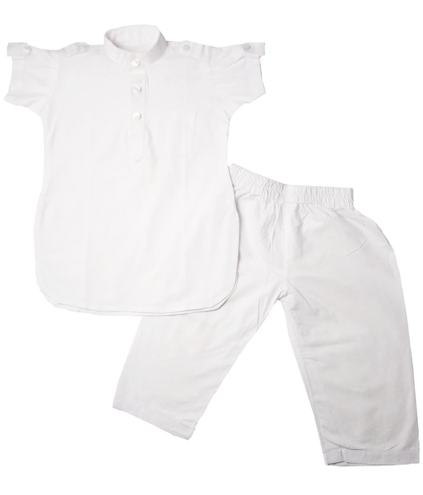     			harshvardhanmart Boys 100% Cotton - Pattern Kurta Pant Set ( White , Pack of 1 )