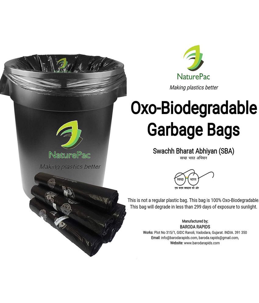     			Naturepac Garbage Bags Biodegradable Premium Black Small Size 43 Cm X 51 Cm / 17x20 Inches, (180 Bags)