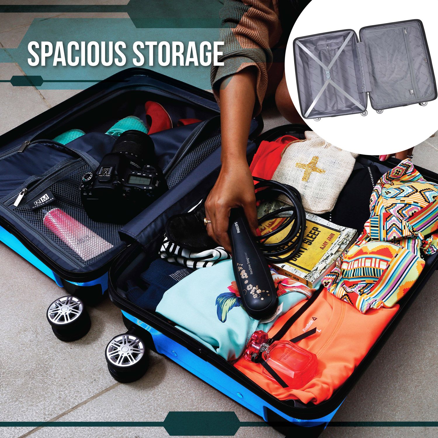 Nasher Miles Blue M( Between 61cm-69cm) Check-in Hard NM H8008 Aqua