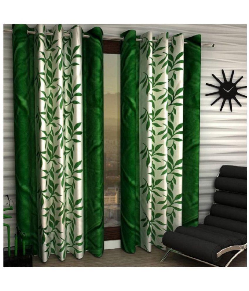     			Tanishka Fabs Floral Semi-Transparent Eyelet Curtain 7 ft ( Pack of 2 ) - Green