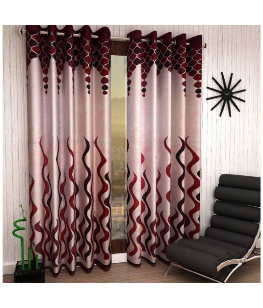     			Tanishka Fabs Solid Semi-Transparent Eyelet Curtain 7 ft ( Pack of 2 ) - Maroon