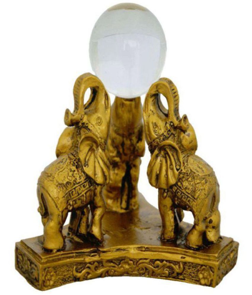     			Antique Gold Elephants with Crystal Ball