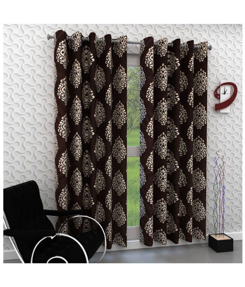     			Panipat Textile Hub Printed Semi-Transparent Eyelet Long Door Curtain 9 ft Pack of 2 -Brown