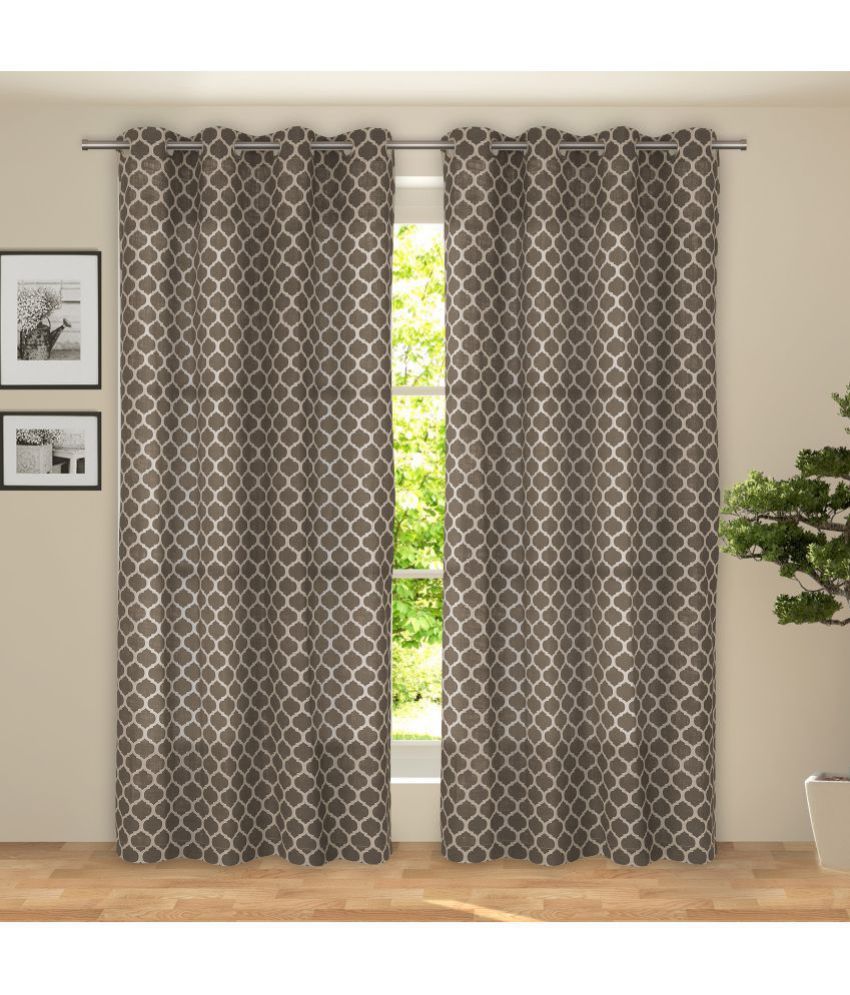 ROSARA HOME Set of 2 Door SemiTransparent Eyelet Cotton Curtains Beige