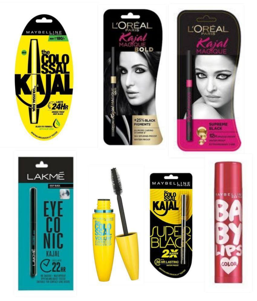 Maybelline with lakme, bold, magique Kajal Stick super and baby lips