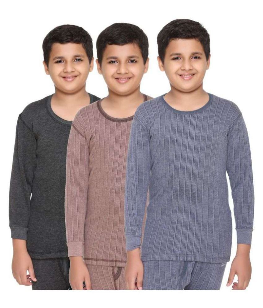     			Vimal Jonney Gray Cotton Thermals Tops - Pack of 3