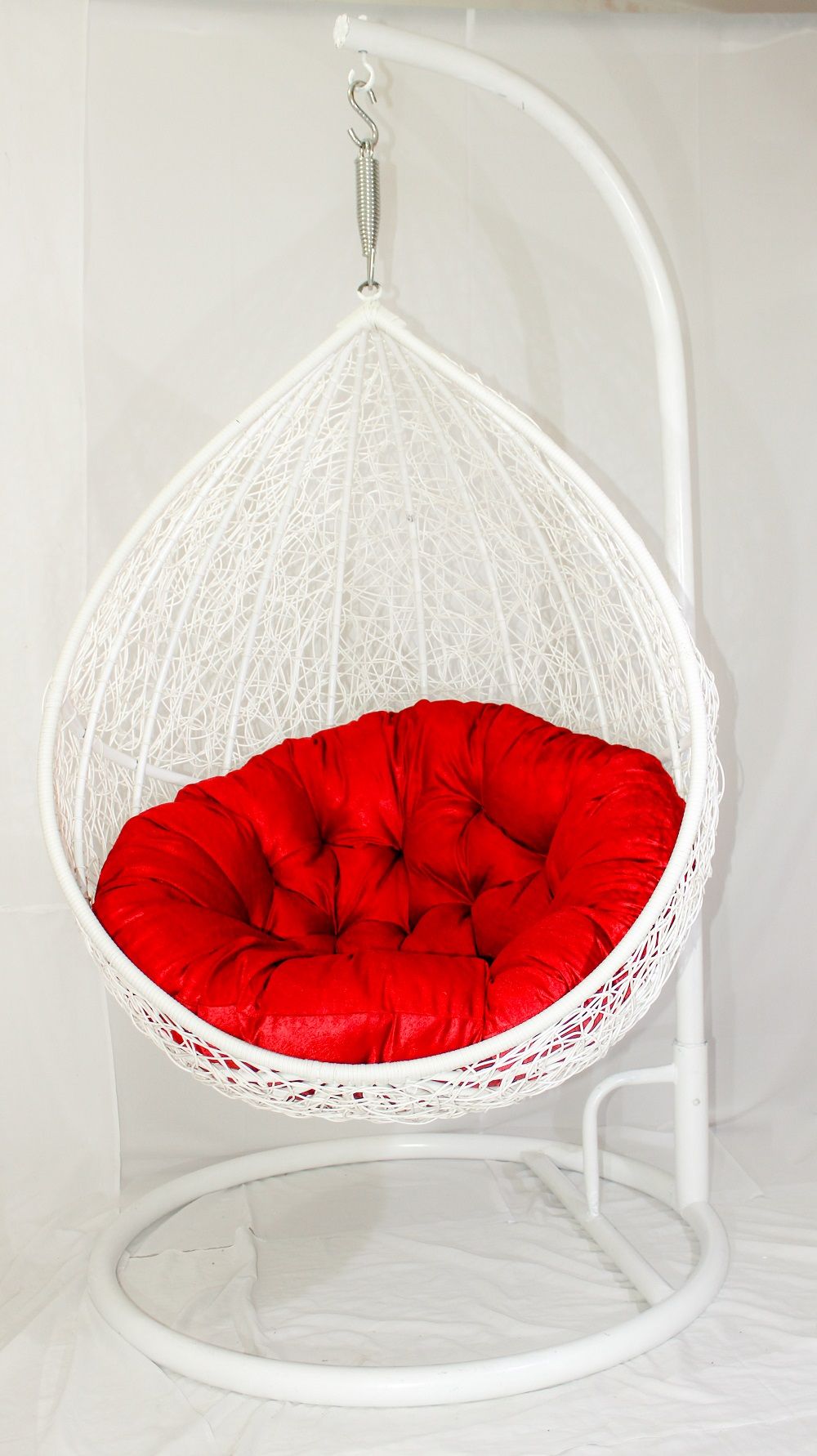 Carry Bird White Colour Beautiful Swing Jhula With Red Cushion With Stand For Outdoor Indoor Balcony Garden Patio