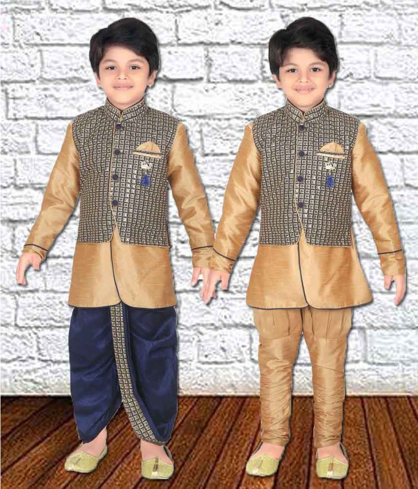    			ahhaaaa Kids Indian Ethnic Waistcoat, Kurta, Breaches and Dhoti Pant Set for Baby Boys
