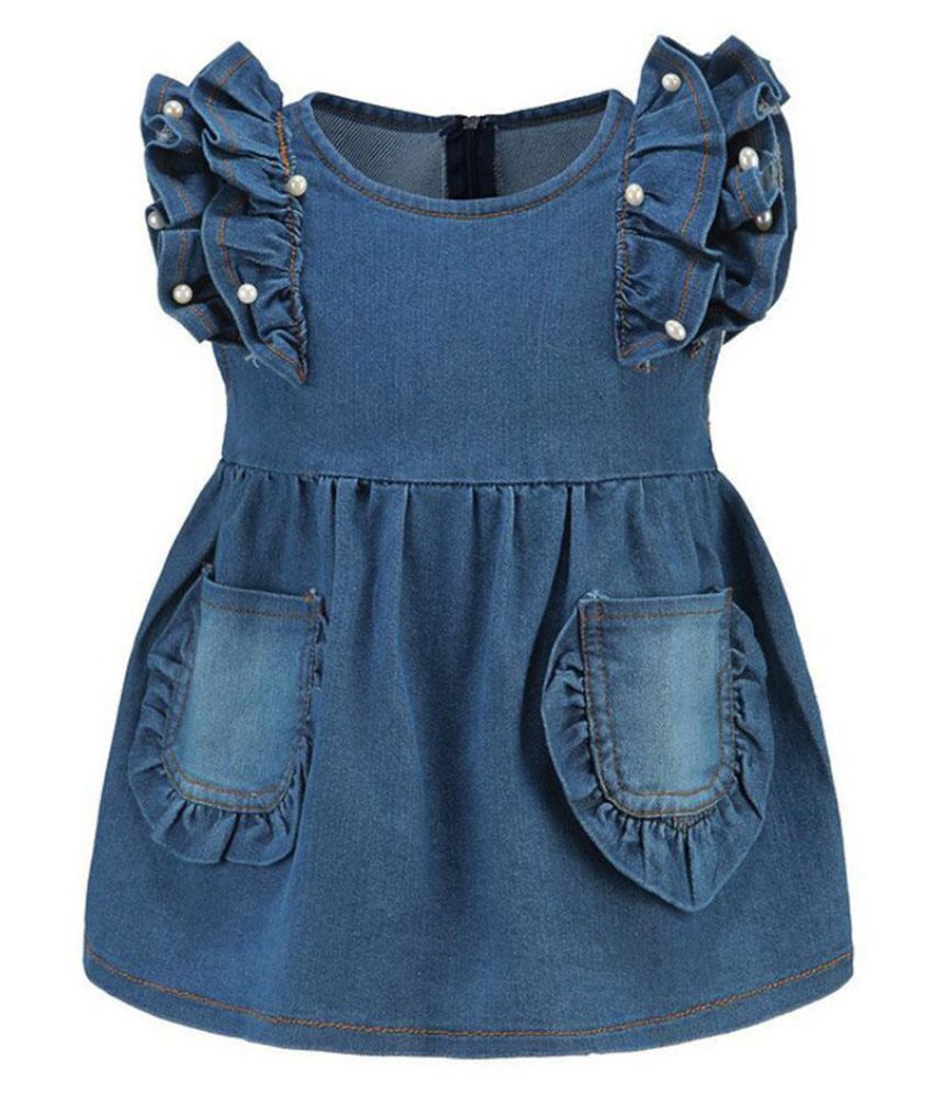 Baby Girls Flying Sleeves Denim Dress 