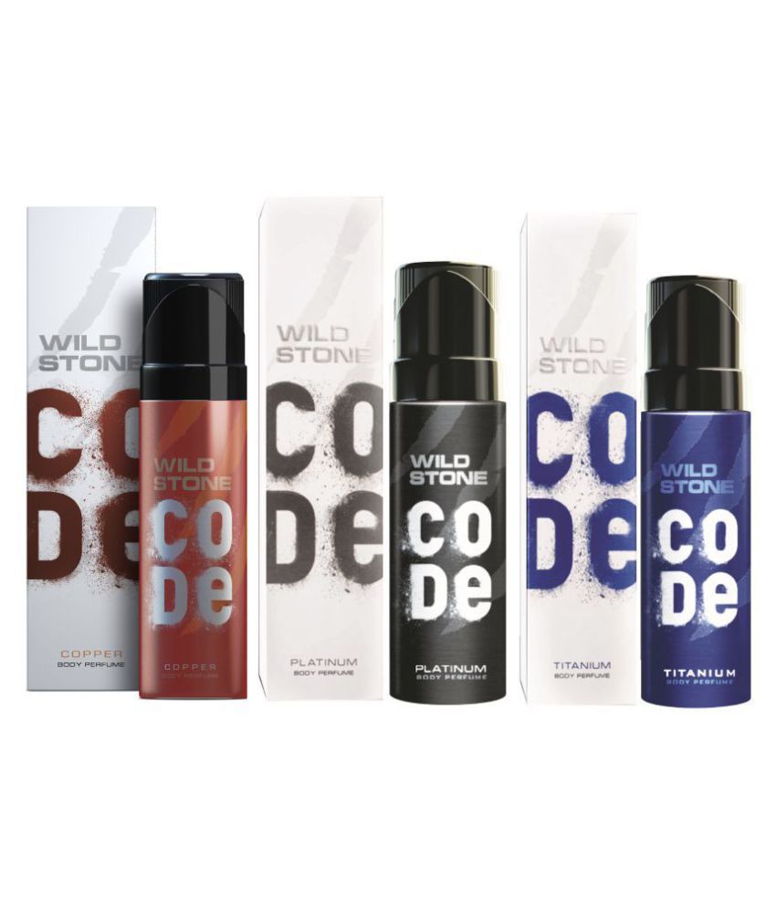     			Wild Stone Code Copper, Platinum & Titanium Combo Perfume Body Spray - For Men (360 ml, Pack of 3)