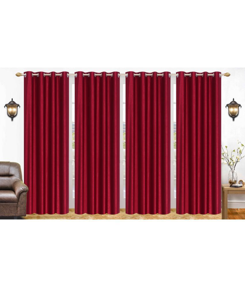     			Stella Creations Set of 4 Long Door Blackout Eyelet Polyester Curtains Maroon