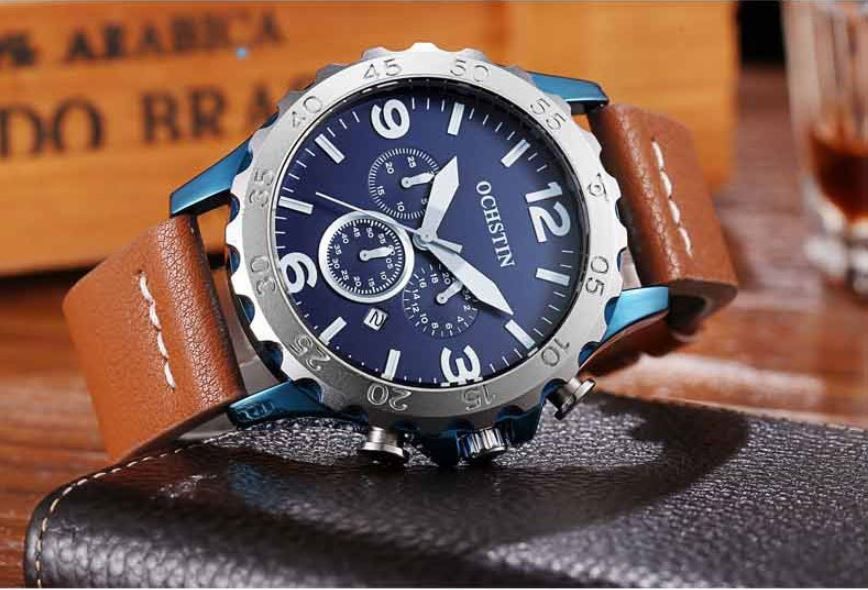 Ochstin Luxury Rotating Bazel Auto Date Leather Analog Men's Watch
