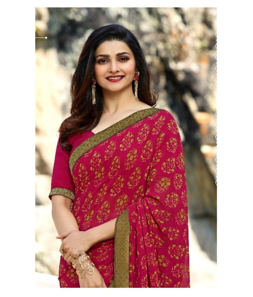 ARYA FASHION Red and Maroon Georgette Saree - Buy ARYA FASHION Red and ...