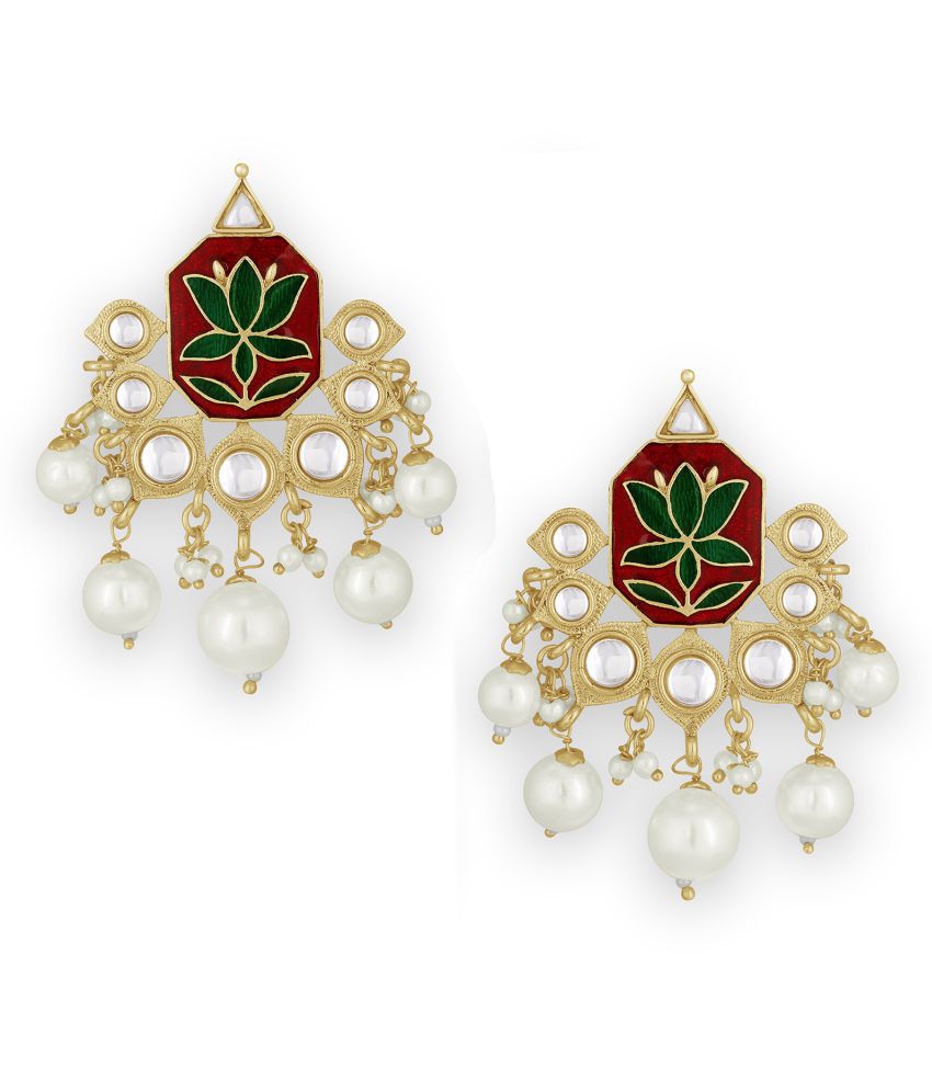     			Spargz Enamel Gold Plated Kundan & Pearl Festive Wear Dangle Earring For Women