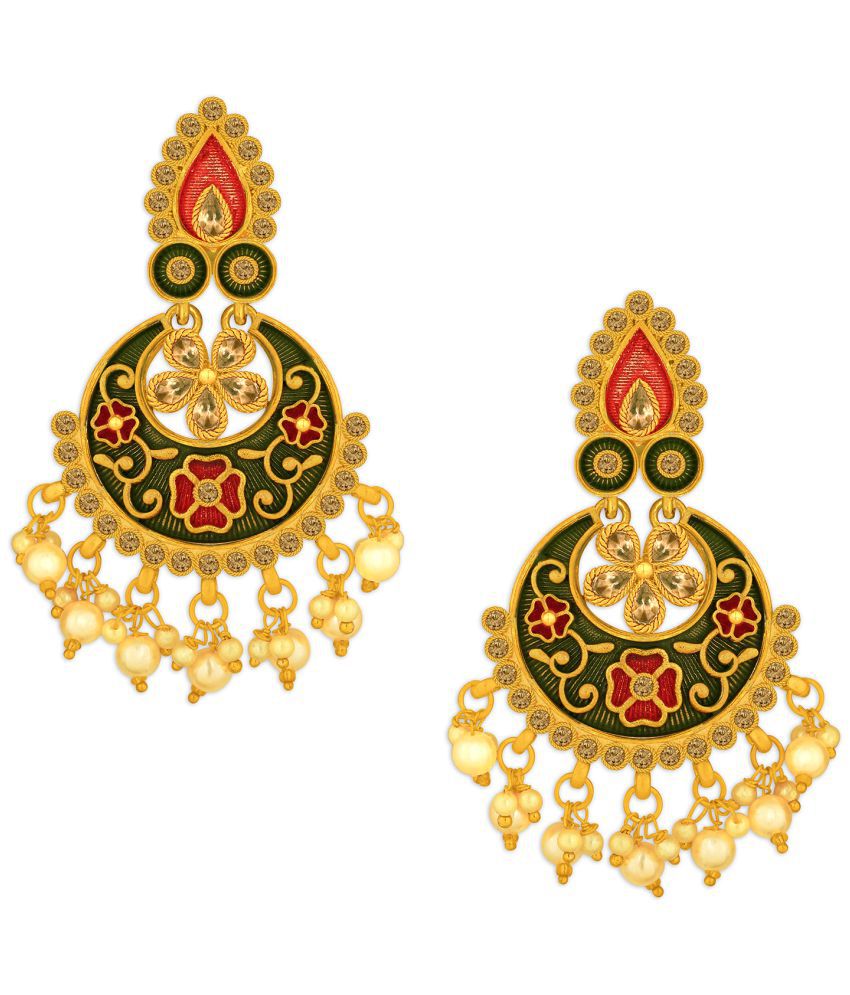     			Spargz Floral Chand Balli Alloy Festive Wear Gold Plated Synthetic Stone Earring For Women