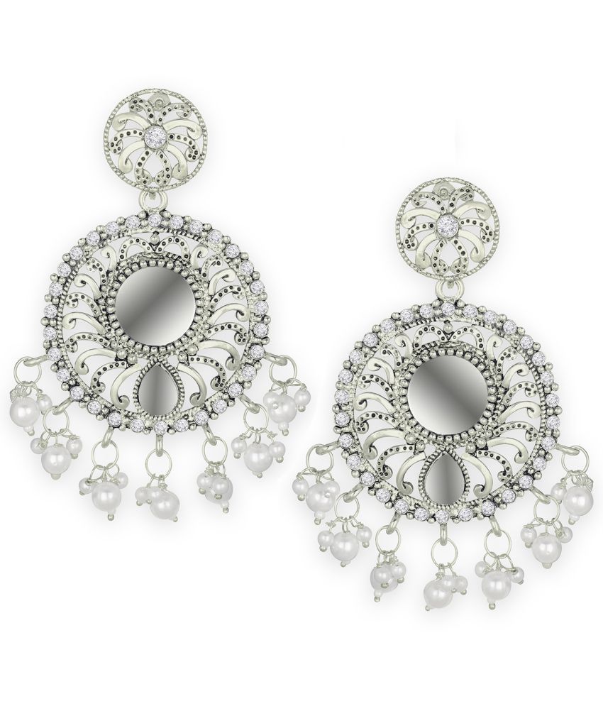     			Spargz Mirror Dangler Alloy Festive Wear Silver Oxidized Plated American Diamond Earring For Women