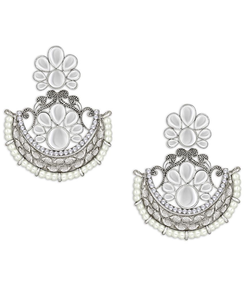     			Spargz Pearl Oxidize Rhodium Plated Kundan Festive Wear Dangle Earring For Women