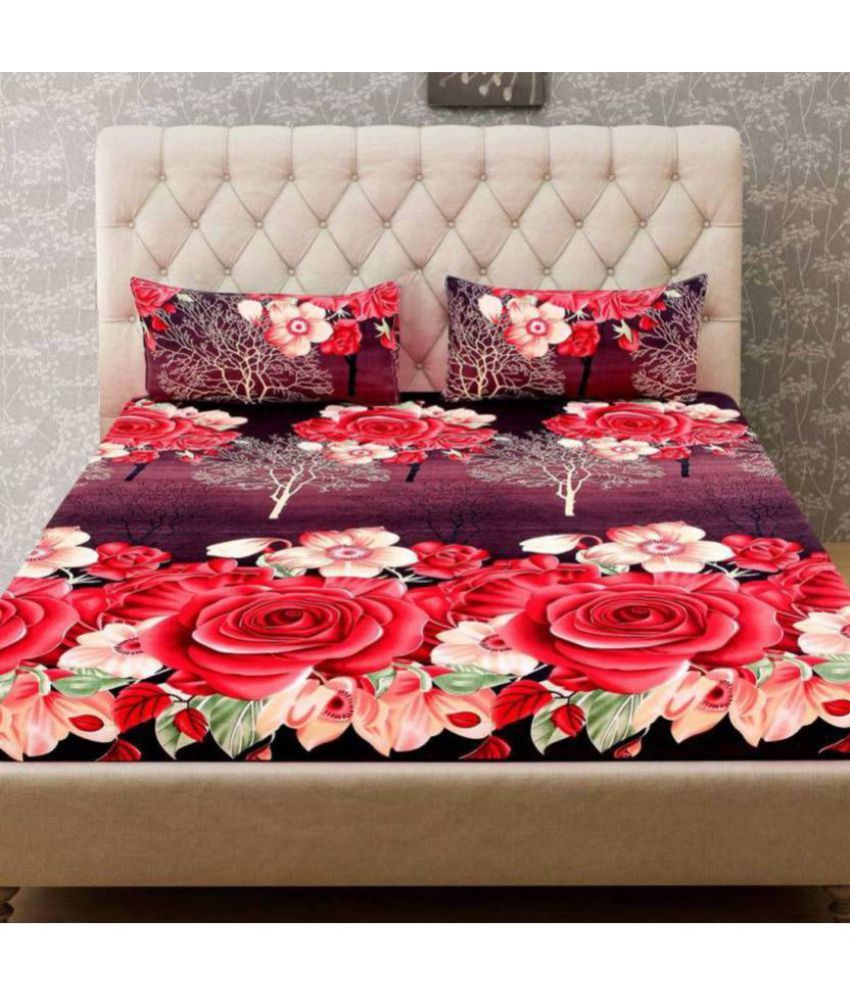 Panipat Textile Hub Microfibre Double Bedsheet with 2 Pillow Covers