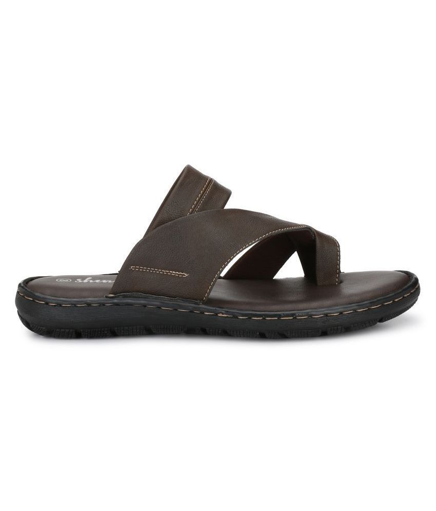 shences brown leather slippers