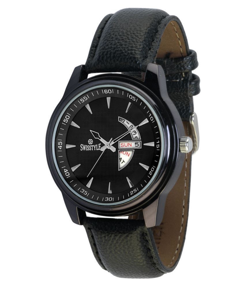     			Swisstyle ss-gr1010-blk-blk Leather Analog Men's Watch